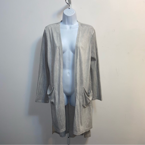 Chalet et Ceci Gray Cardigan Duster Mesh Back Small With Pockets - Picture 5 of 10